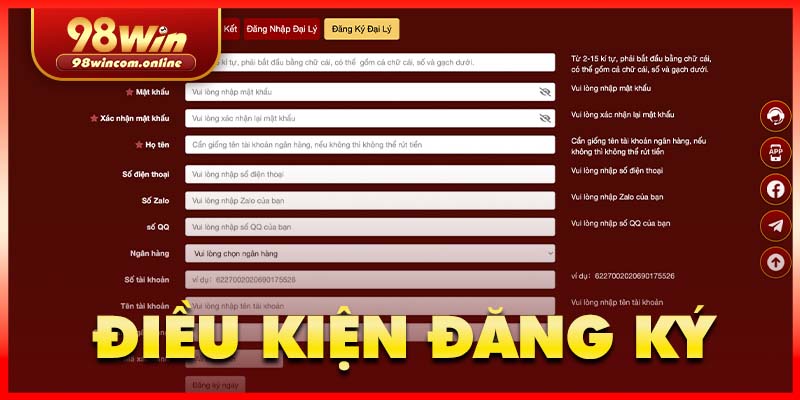 Điều kiện cực dễ để trở thành đại lý 98WIN